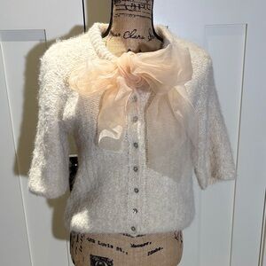 Zara Cream Cardigan with Sheer Bow